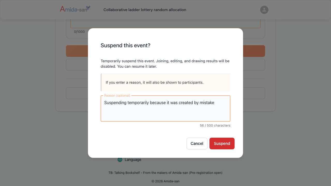 Event suspension confirmation dialog