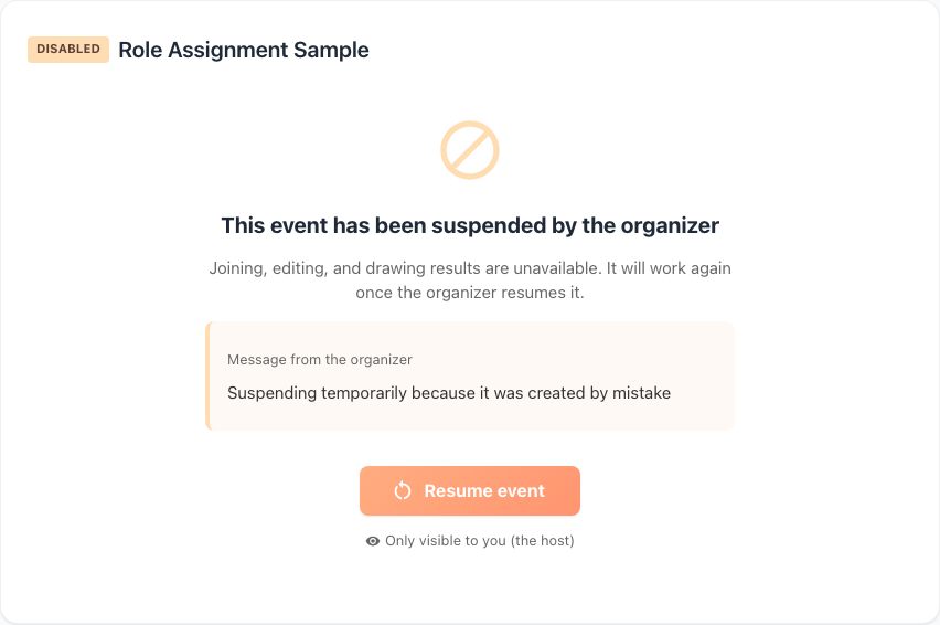 A suspended event and the restore button