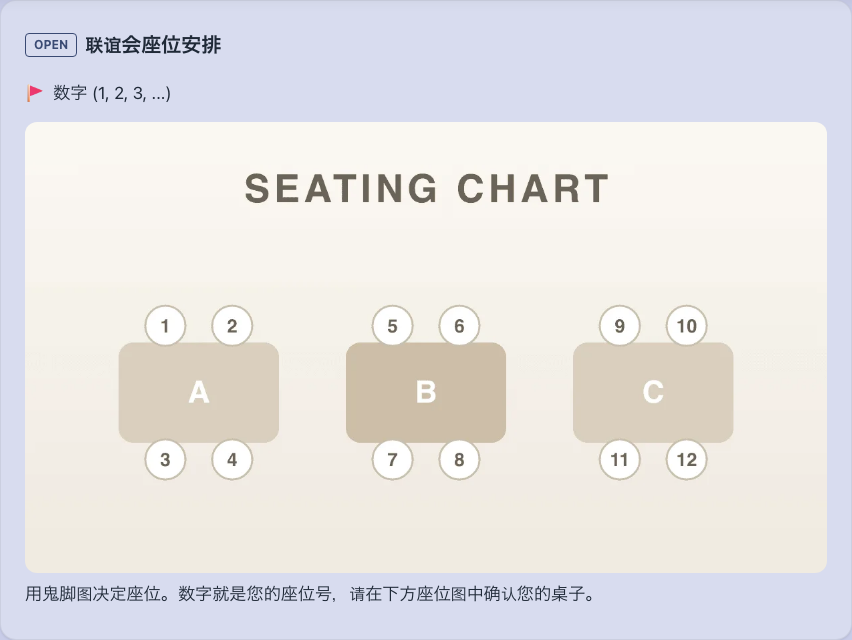 附上座位布置图的座位抽签参加页面
