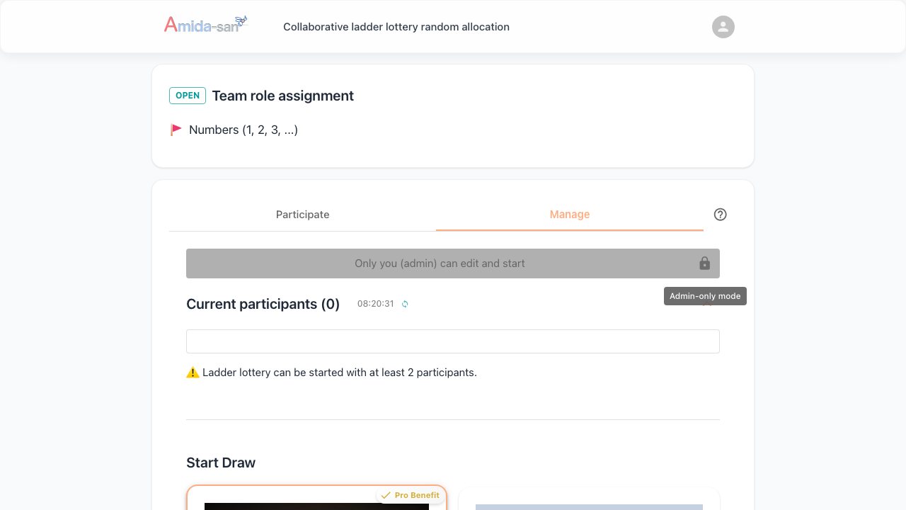 Organizer-only edit and start indicator