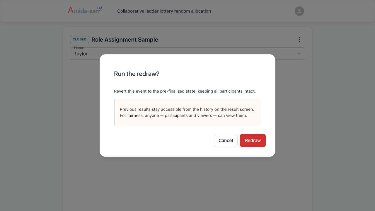 Re-draw confirmation dialog